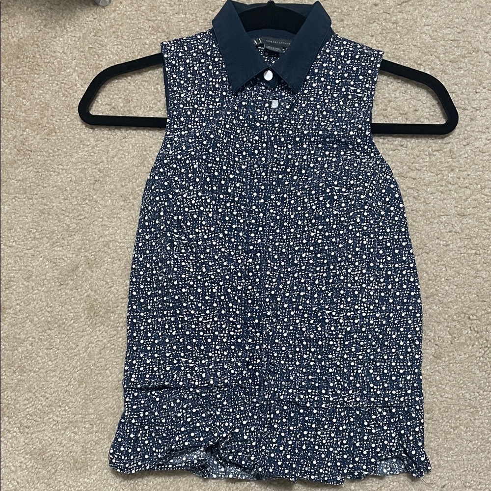 Armani Exchange Sleeveless Peplum Collared Top